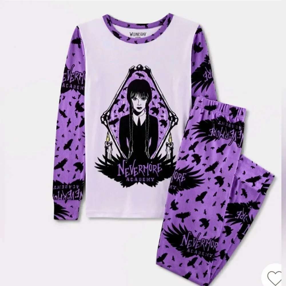 Nwt Girls Halloween Wednesday Addams 2pc Purple Pajama Set,  Size 4
